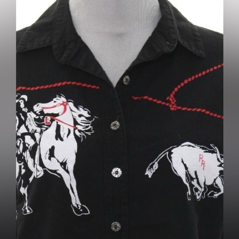 vintage • 80s roughrider black cotton western shirt cowboy roping tapered fit